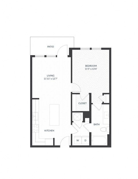 Floor plan for 1 bed, 1 bath, 730 sqft